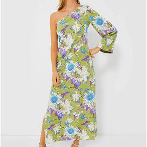 Tuckernuck Hyacinth House One Shoulder Maxi Dress Size Small Green Floral Slit